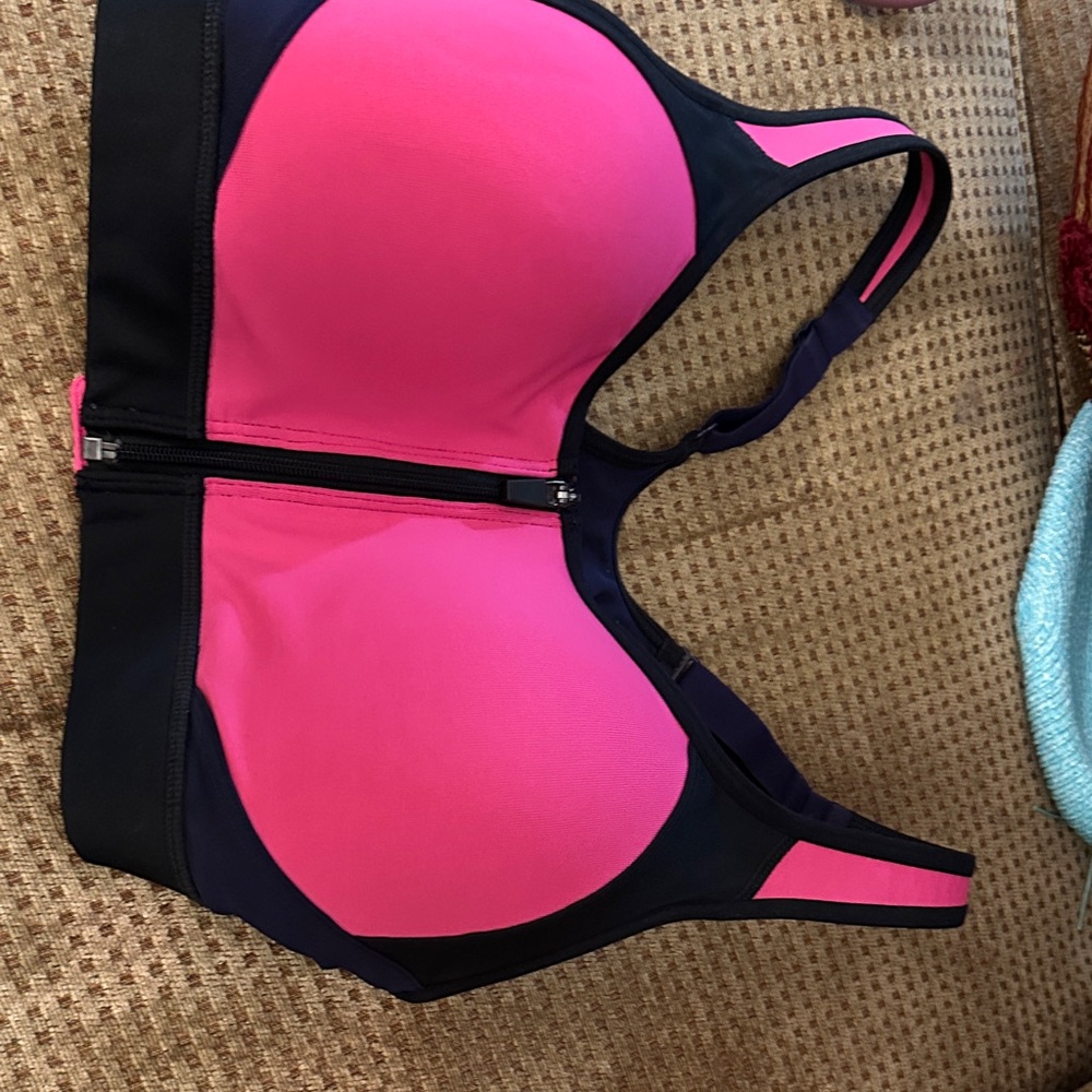 Vibrant Pink and Black Women's Sports Bra